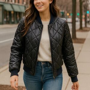 Offline Black Quilted Bomber Jacket XS